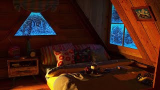 Cozy Winter Attic in the Forest - Snow Storm Sounds, Snowfall, Wind Sound and Fireplace Crackling