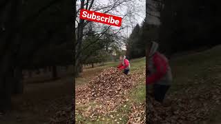 Jumping into a leaf pile in the middle of fall!