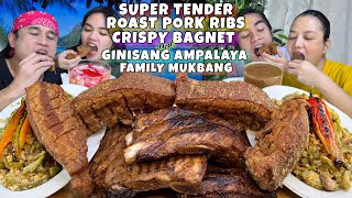 Super Tender Roast Pork Ribs, Bagnet Pork Jowls and Ginisang Ampalaya Mukbang Family Mukbang