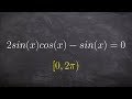 Find the solutions to a trigonometric equation by factoring