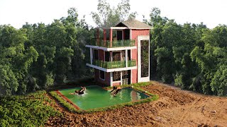 Evolution Primitive Time: Build The Most Beautiful Three Story Mud Villa And Swimming Pool (full)