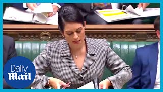 Priti Patel tells heckling MPs to 'shut up!' before resigning