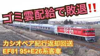 【蒲須坂曇りの一部始終?!】クソゴミ雲配給で敗退 カシオペア紀行返却回送 回9110レ EF81 95[尾]① + E26系客車