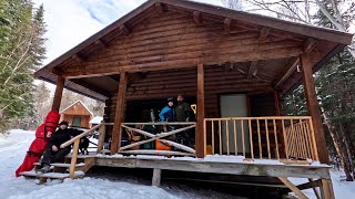 Cozy Winter Cabin Camping and Ice Fishing with Friends in the North Maine Woods