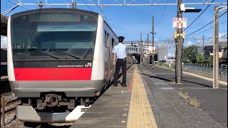 JR外房線誉田駅2番線7時34分発京葉線経由快速東京駅行き(千ケヨ552編成)＋(千ケヨF52編成)入線.連結.発車。2023年9月2日撮影。