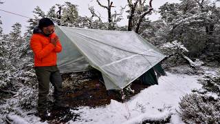 Winter Camping in Snow Storm - Four Season Tent - Rain and Thunder