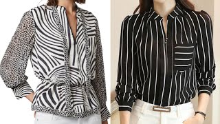 Top51 most precious and stylish striped print official look trendy style different fabrics blouse