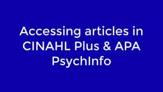 CINAHL Plus Tutorial, Pt. 3