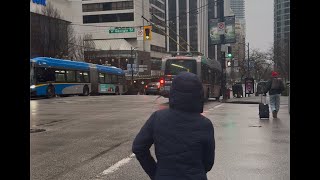 Relaxing Walk along West Georgia Street | Rainy Walk on Christmas Morning |  Vancouver Streets