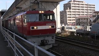 東仙台駅3番線を通過する上り貨物列車