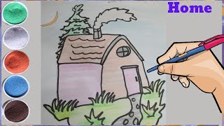 How to Draw A house easy step by step | coloring and Learn drawing for kids