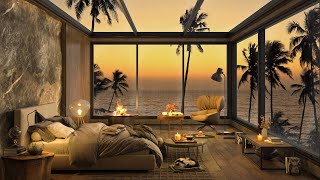Happy Summer Jazz at Cozy Apartment - 4K Sunset Beach Jazz Music for Relax, Study and Work