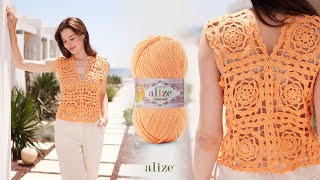 Alize Cotton Gold ile Motifli Mevsimlik Süveter