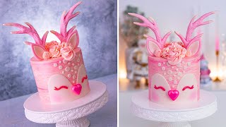 Easy PINK Reindeer CAKE 🎄 CHRISTMAS Cake Step by Step