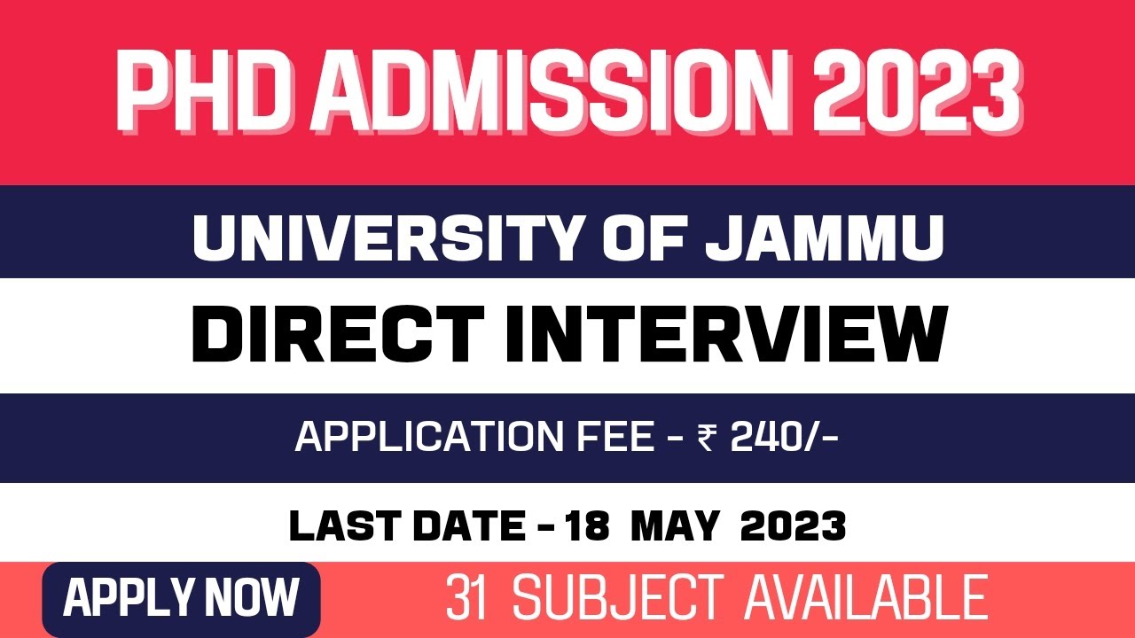 New PhD Admission Application 2023 | University Of Jammu | NAAC A+ ...