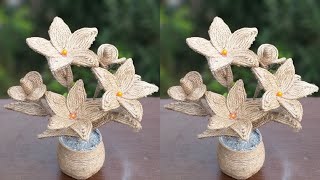 Jute Flower Vase And Flower With Plastic Bottle | Jute Art and Craft | Jute Craft Decoration Design
