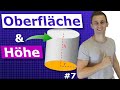 Höhe eines Zylinders berechnen, wenn Oberfläche und Radius gegeben sind | #7