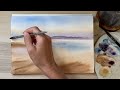 painting wet sand reflections in watercolour moonset at the beach loose expressive landscape