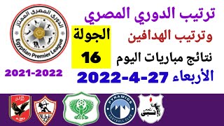 ترتيب الدوري المصري وترتيب الهدافين ونتائج مباريات اليوم الأربعاء 27-4-2022 من الجولة  16