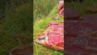 Watch This Steak Sizzle as It Cooks on HOT STONES Over an Open Fire 🔥!