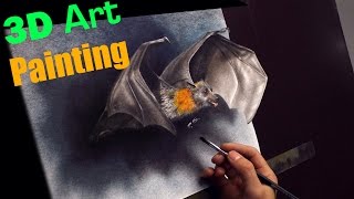 Painting of a bat in 3D/ Trick Art (Optical Illusion) Drawing dibujar bien paso a paso