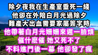 除夕夜我在生產室垂死一綫，他卻在外陪白月光過除夕，難產大出血需要家屬簽字時，他帶著白月光姍姍來遲一臉煩，催什麽催她又死不了，不料進門後一幕，他卻發了瘋#爽文#大女主#現實情感#家庭