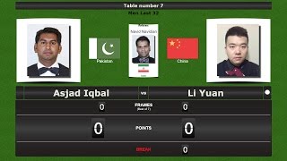 Snooker Men Last 32 : Asjad Iqbal vs Li Yuan