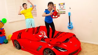 Jannie Pretend Play Driving Car Bed for Kids | Fun Videos for Children about Beds