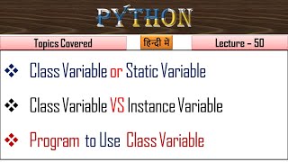 Static Variable in Class in Python| Lecture 50 | Class Variable in Python