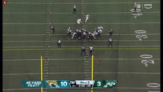 Riley Patterson SPECTACULAR 45-field goal in WINDY and RAINING weather! #JaguarsvsJets. #Jags@NYJ.