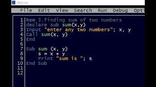 See qbasic programming 2082 | qbasic program using SUB module | see 2082 | computer science