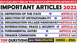 All Important Articles of the Indian Constitution 2022 | Indian Polity Questions | Hvs Studies |