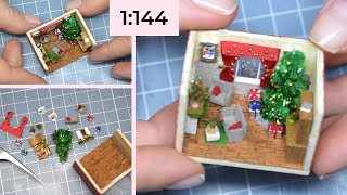DIY How to Make a Miniature Christmas Roombox 1:144 || Tiny Christmas Roombox