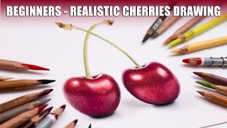 How to Draw Realistic Cherries with Pastel Pencils - BEGINNER TUTORIAL