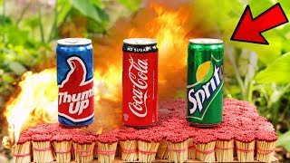 EXPERIMENT 50,000 SAFETY MATCHES vs COCA COLA-SPRITE-THUMBS UP SODA CAN