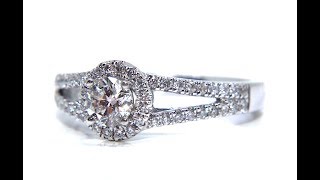 18ct White Gold Round Diamond Halo Split Shoulder Engagement Ring 0.67ct