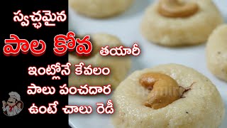 Palakova telugu recipe స్వచ్ఛమైన పాల కోవ తయారీ ఇంట్లోనే కేవలం పాలు పంచదార ఉంటే చాలు రెడీ