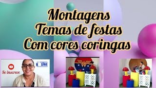 montagens, temas de festa com cores coringas (capas de cilindros).