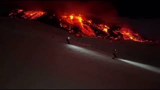 Mount Etna erupting while covered in snow - 📍Sicily Italy - amazing sight #mtetna #volcano #italy