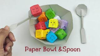 DIY PAPER BOWL AND SPOON / Paper Crafts For School / Paper Craft / Origami Bowl And Spoon