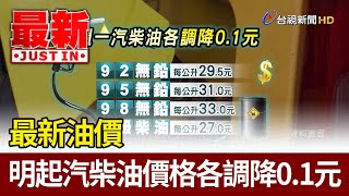 最新油價 明起汽柴油價格各調降0.1元【最新快訊】