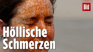 Polizeischüler testen Pfefferspray an sich selbst