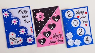 DIY 3 Beautiful Handmade New Year Greeting Cards | New Year Card 2024 | new year card making  ideas