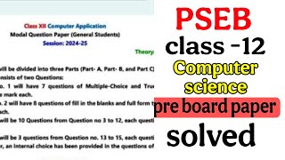 Pseb Class 12 Computer Science Pre Board Exam Sample Paper 2025 English
