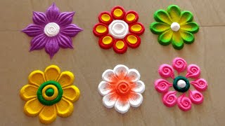 6 Easy Beginners flowers design. simple flowers design rangoli. satisfying rangoli video