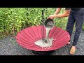 Artwork from Cement and Umbrellas // Unique and easy solution to decorate cement flower pots at home