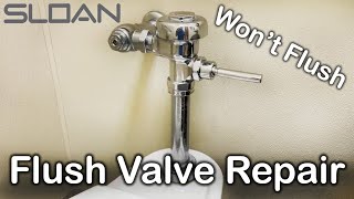 SLOAN Closet Flush Valve repair | Hot to fix toilet flush valve that won't flush