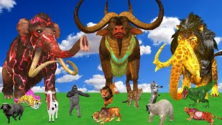 5 Giant Mammoth Elephant Cow Vs Giant Zombies Lion Tiger Wolf Fight Cow Baby Saved By Woolly Mammoth