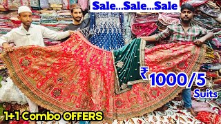 Bumper Sale ₹ 1000/5 Suits 1+1 Combo Bridal Dresses Gharara Lehenga Plazo Designer Gown FREE Hyd