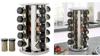 Kamenstein 20 Jar Revolving Countertop Spice Rack with Spices Included | FREE Spice Refills 5 Years